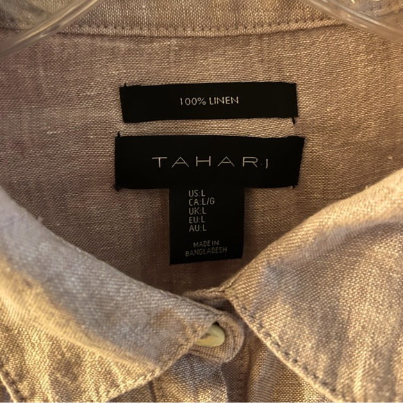 Tan linen midi Tahari dress with strap belt. - Picture 3 of 3